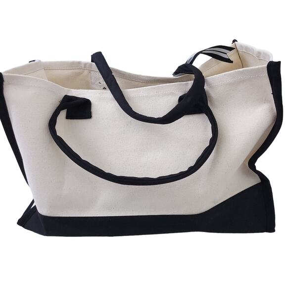 NEW And So the Adventure Begins Canvas Tote Bag Black Cream 17.5"x10.5"x7" - Picture 2 of 2